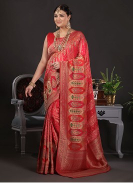 Multi Color Banarasi Silk Wedding Wear Saree