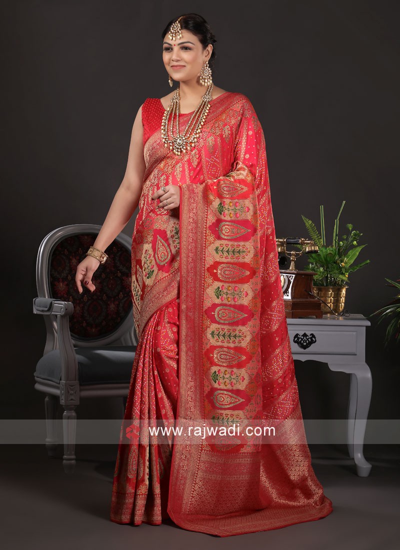 Exclusive Design Multi - Meenakari Jaal Pure Georgette Banarasi Saree –  Shobitam