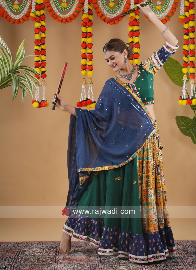 Garba Navratri Lehenga Choli Indian Printed Lengha Chunri Multi Ghagra Sari  Silk | eBay