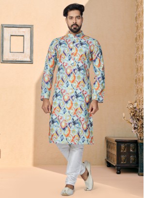 Multi color Digital Print Cotton Silk Kurta Pajama