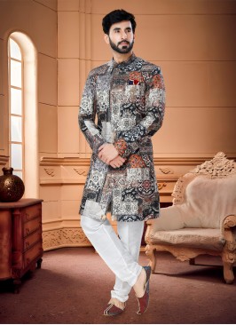 Multi Color Digital Print Indowestern For Men