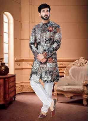 Multi Color Digital Print Indowestern For Men