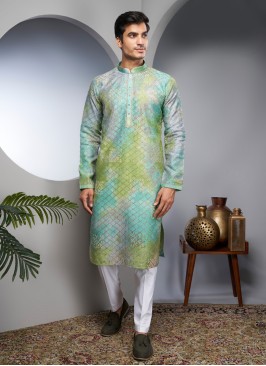 Multi Color Embroidered Kurta Set For Men