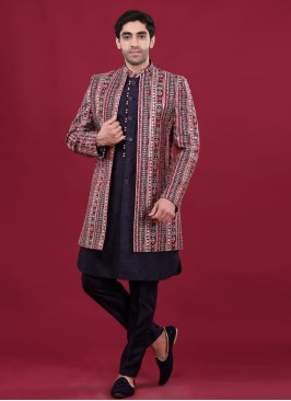 Multi Color Embroidery Work Indowestern For Men