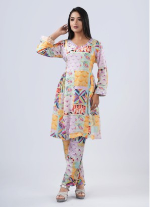 Multi Color Fancy Printed Paper Silk Kurti Set