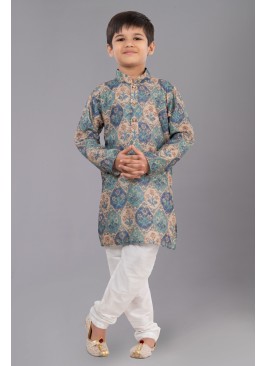 Multi Color Fancy Printed Polyester Kurta Pajama