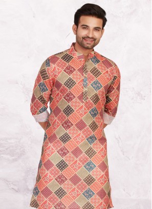 Multi Color Festive Mens Cotton Printed Kurta