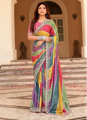 Multi Color Festive Wear Organza Saree