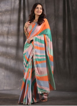 Multi Colored Festive Wear Satin Silk Saree