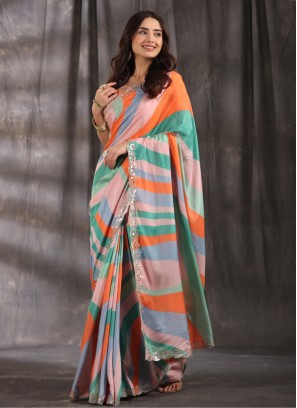 Multi Colored Festive Wear Satin Silk Saree