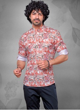 Multi Color Mens Printed Short Kurta