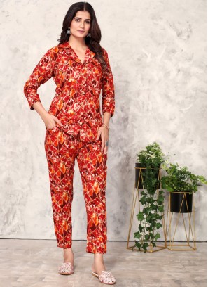 Multi Color Printed Rayon Co-Ord Suit