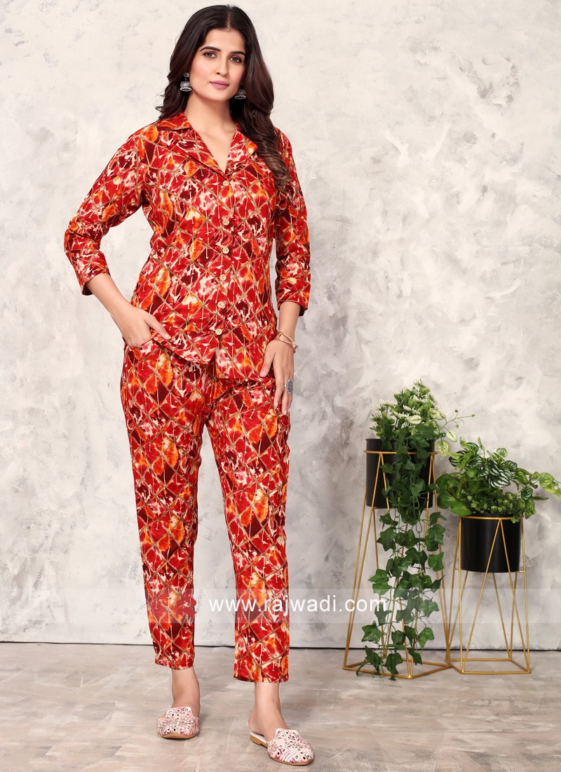 Multi Color Printed Rayon Co-Ord Suit