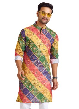 Multi Color Readymade Bandhani Print Kurta