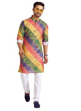 Multi Color Readymade Bandhani Print Kurta Pajama