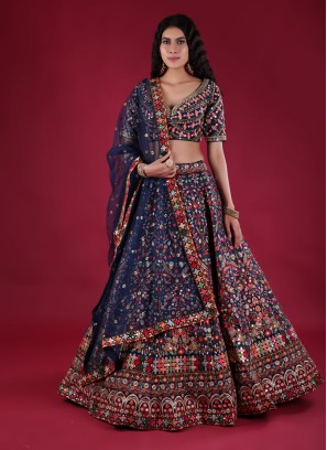 Multi Color Resham Work Lehenga Choli For Wedding