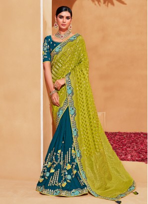 Peacock Green & Blue Traditional Half Saree Set - ANJU SHANKAR LABEL