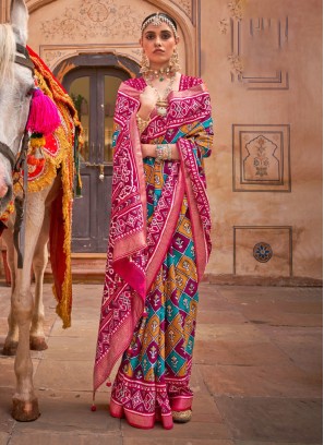 Multi Colour Patola Printed Contemporary Silk Saree
