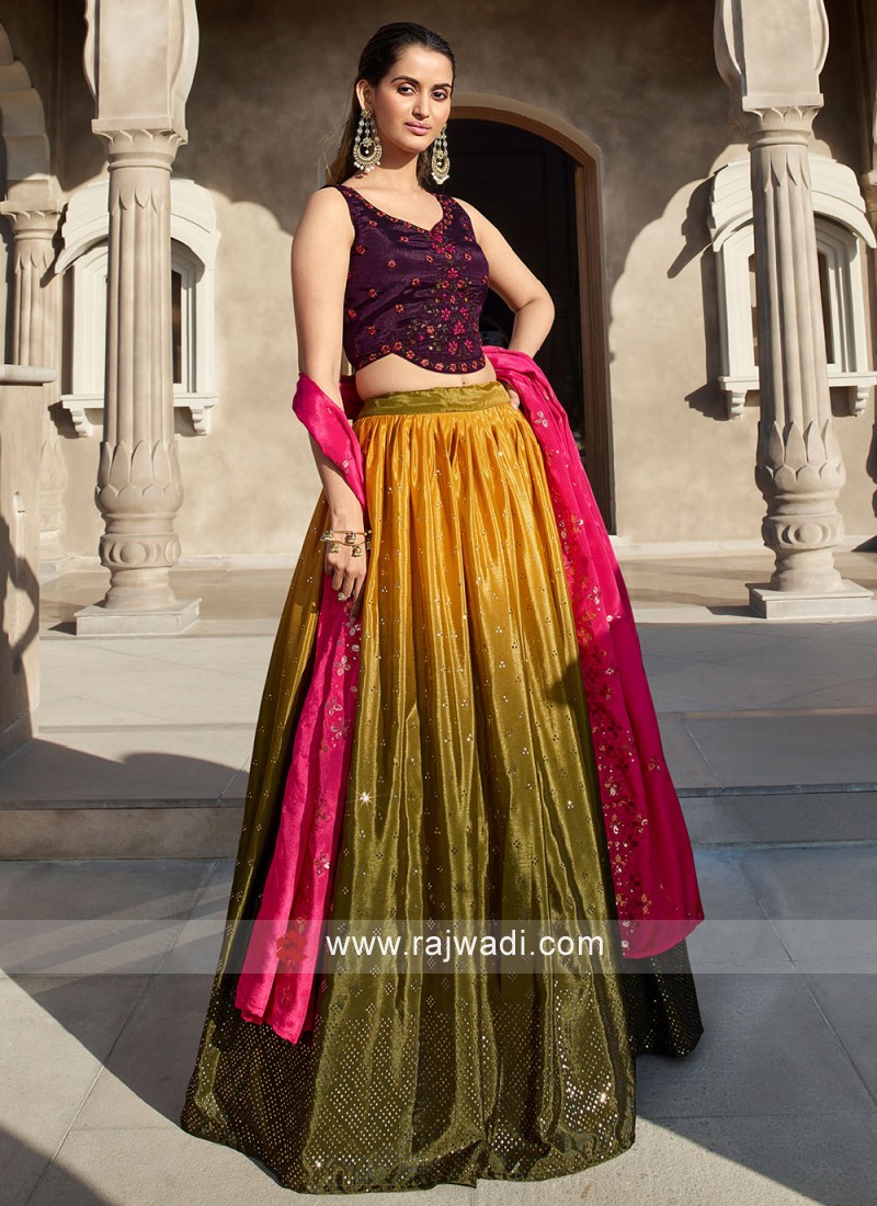 Multi Colour Banarasi Silk Engagement A Line Lehenga Choli