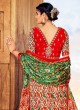 White and Red Readymade Silk Lehenga Choli