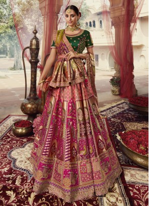 Exclusive Shaded Pinkish Banarasi Silk Bridal Lehenga Choli