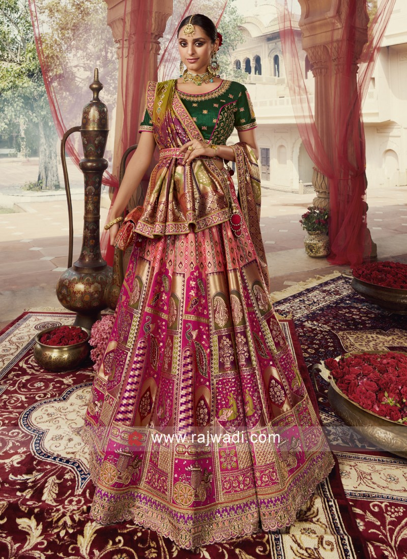 Exclusive Shaded Pinkish Banarasi Silk Bridal Lehenga Choli
