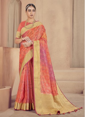 Red & Yellow Gajji Silk Bandhani Saree – SindhoiPatolaArt