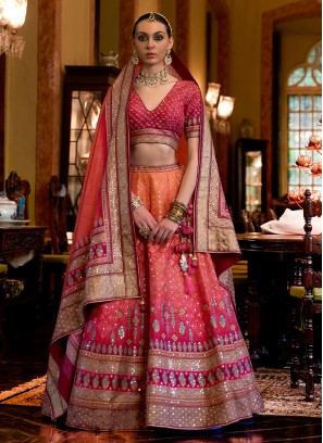 Multi Colored Silk Lehenga Choli With Dupatta