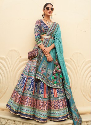 Blue Swarovski Work Silk Lehenga Choli