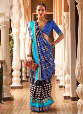 Two-toned Blue Patola Printed Silk Saree
