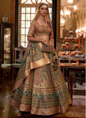 Buy Multi Color Rajwai Silk Wedding Wear Weaving Lehenga Choli Online From  Wholesale Salwar.