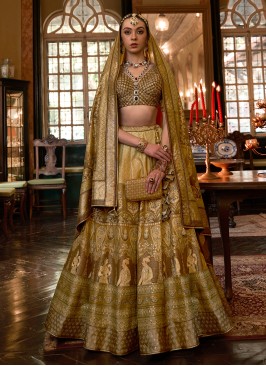 Swarovski Work Olive Green Silk Lehenga Choli