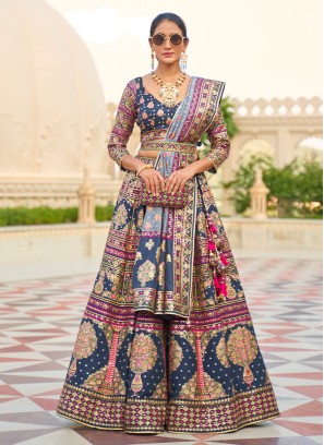 Buy Alluring Rani Pink Mirror Work Rajwadi Silk Bridesmaid Lehenga