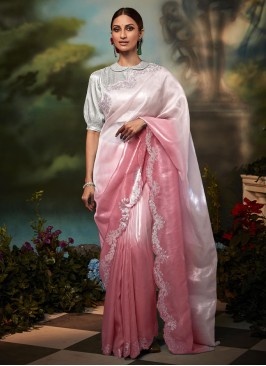 Pink And White Two Tone Color Saree In Organza