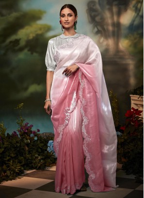 Pink And White Two Tone Color Saree In Organza