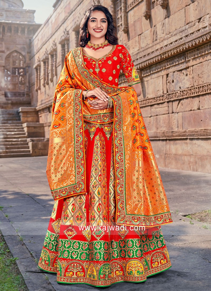 Shaded Green Banarasi Lehenga Choli