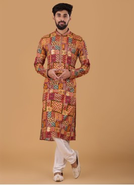 Multi Print Art Silk Kurta Pajama For Wedding