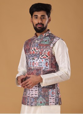 Multi Print Readymade Art Silk Nehru Jacket