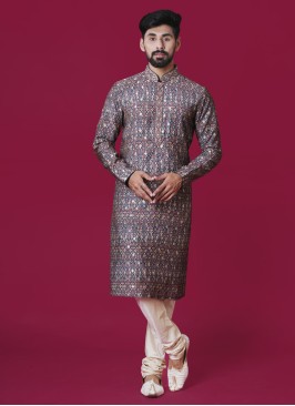 Multi Printed Readymade Kurta Pajama In Silk