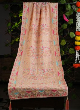 Multi Thread Velvet Dupatta In Peach