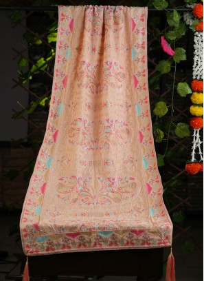 Multi Thread Velvet Dupatta In Peach