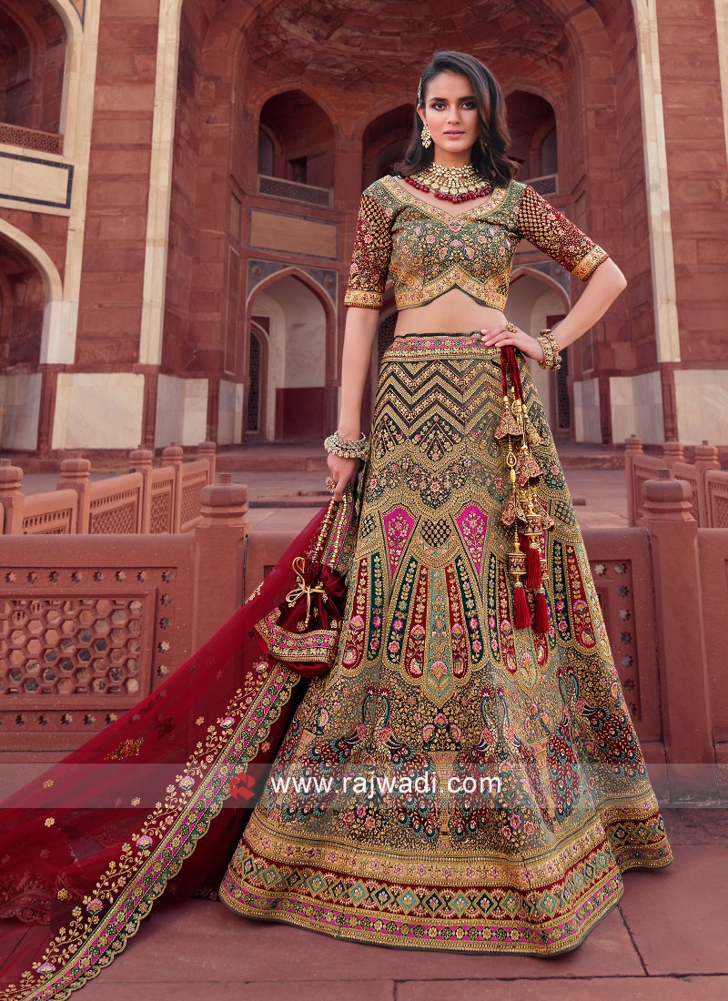 Navy Blue Velvet Silk Bridal Lehenga Choli 137064