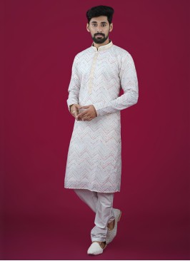 Multi Zig Zag Printed Cotton Silk Kurta Pajama