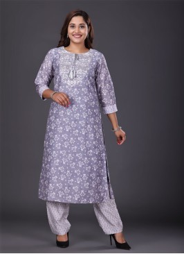 Muslin Kurti Set In Grey Color