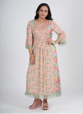 Muslin Silk Pista Green A-Line Kurti