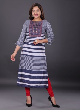 Muslin Silk Printed Kurti In Blue Color