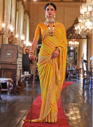 Designer Mustard yellow Printed Saree In Georgette