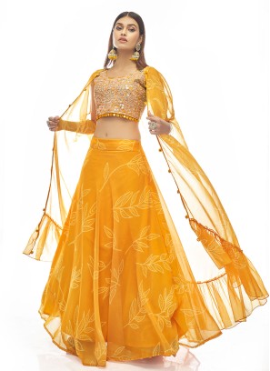 Mustard Organza Dori Work Trendy Lehenga Choli