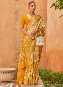 Mustard Yellow Woven Patola Silk Saree