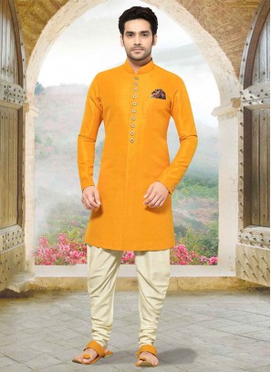 Mustard Yellow Color Indowestern In Raw Silk